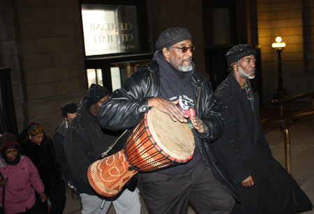 Drums leading march at Cleveland City Hall for Black History Month
