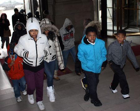 Youngsters in march at Cleveland City Hall for Black History Month