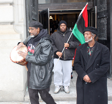 Drums leading march at Cleveland City Hall for Black History Month