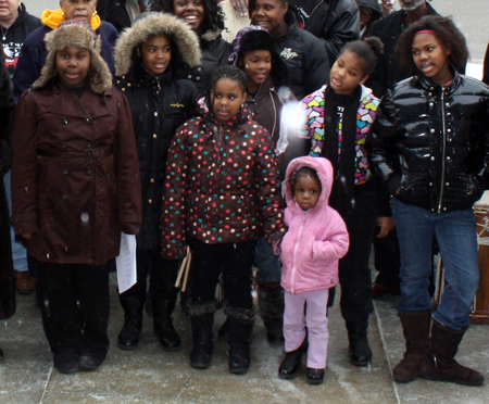 Youngsters at African-American flag raising at Cleveland City hall