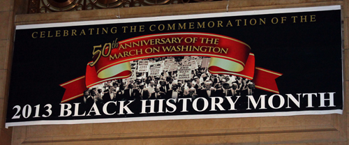 Black History Month banner in Cleveland City Hall