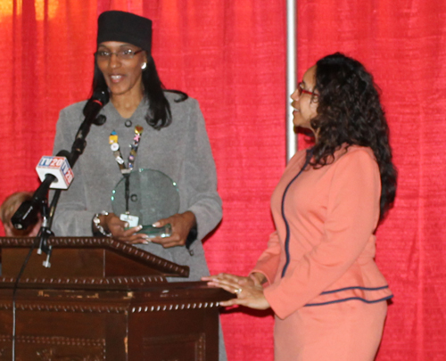 Jacqueline Muhammad presented an award to Margaret Bernstein