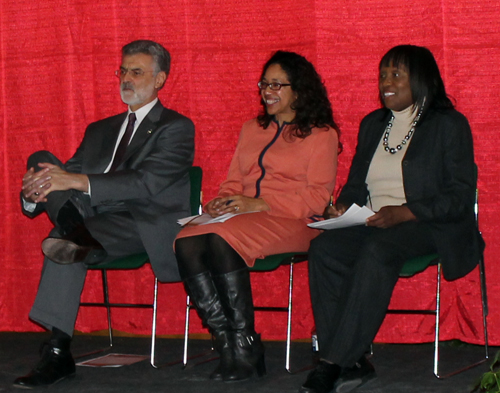 Mayor Jackson, Margaret Bernstein and Yvonne Pointer enjoying the Alpha Step Crew