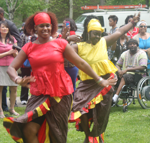 African drummers and dancers at African American Garden groundbreaking in Cleveland