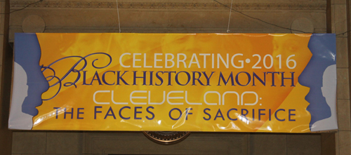 Black History Month banner in Cleveland City Hall 2016