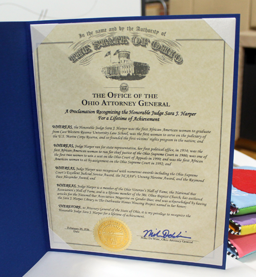 Attorney General Mike Dewine proclamation for Judge Sara Harper