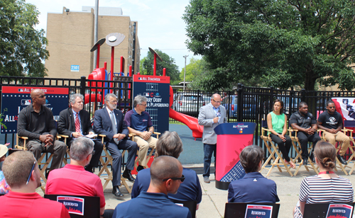 Larry Doby All-Star Playground ribbon cutting dais