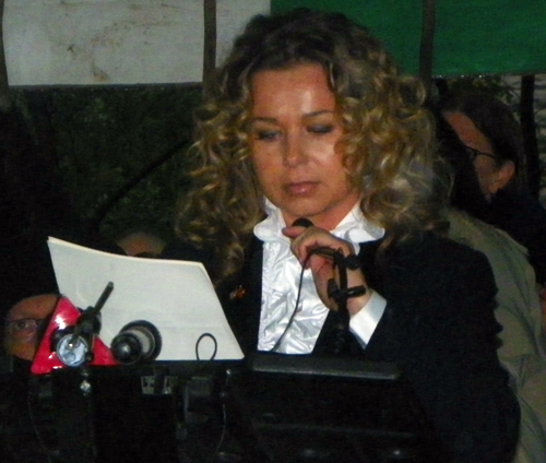 Anila Nicklos speaking at Albanian Cultural Garden