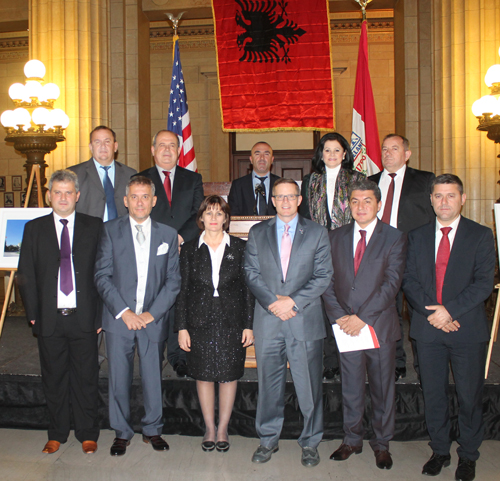 Albanian delegation with Cleveland City Council President Kevin Kelleyj and Councilwoman Dona Brady