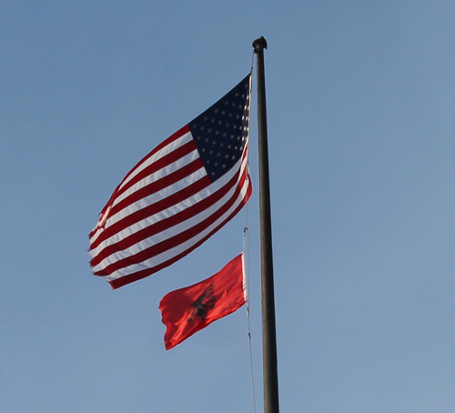 Flag of Albania flying over Cleveland City Hall