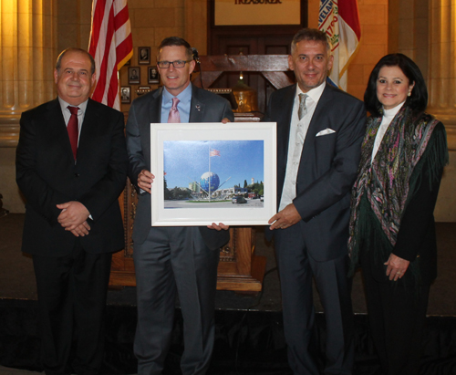 Fier Mayor Baftjar Zeqaj, Cleveland City Council President Kevin Kelley, Fate Velaj and Councilwoman Dona Brady