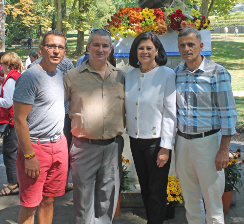 Posing with Mother Teresa Statue in Albanian Cultural Garden in Cleveland