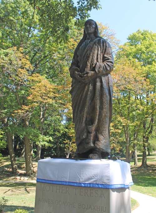 7-foot bronze statue of Mother Teresa in Albanian Cultural Garden in Cleveland
