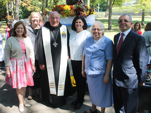 Sheila Crawford, Sister Ryan, Bishop Gries, Dona Bradt, Sister Karam and Adem Meta