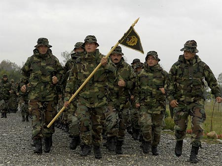 Albanian Military personnel from the 1st Infantry Company of the Rapid Reaction Brigade