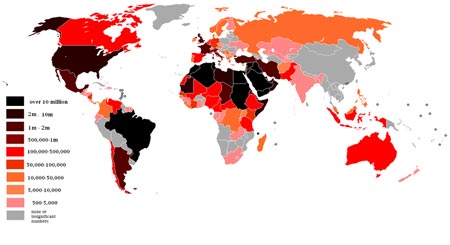 Map showing the Arab populations around the world