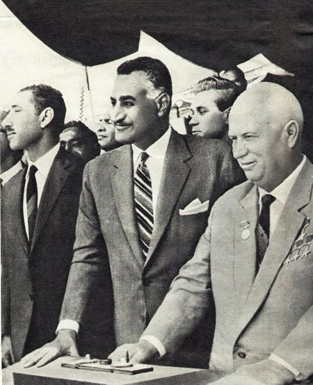 Nikita Khrushchev with Nasser. Image taken in Egypt, during contractions of Aswan High Dam