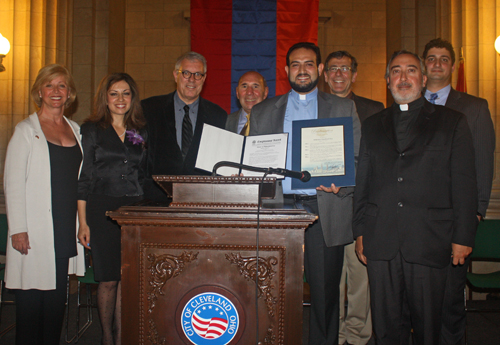 Anita Kazarian, Suzelle Avitsian, Michael Patterson, George Assadorian, Fr. Hratch, Dr. Sebouh Setrakian, Very Rev. Fr. Simeon Odabashian and Peter Zahirsky