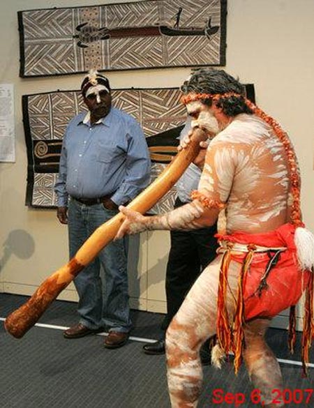Performance of Aboriginal song and dance in the Australian National Maritime Museum in Sydney