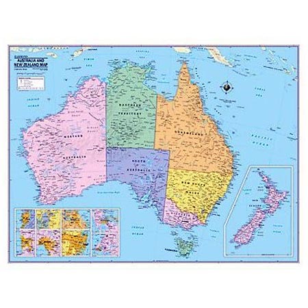 Laminayed map of Australia and New Zealand