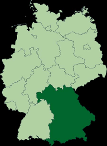 Map of Bavaria in Germany