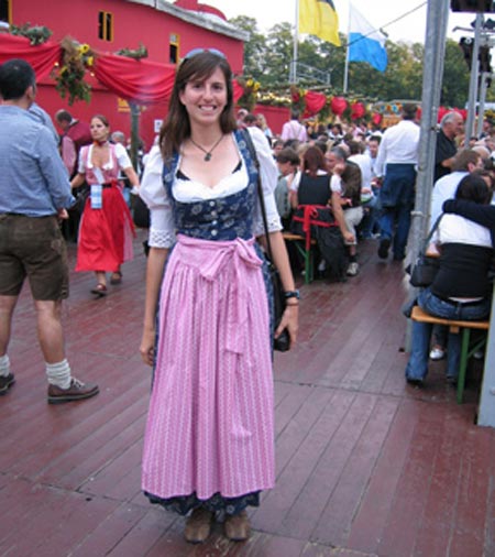 A young woman wearing a dirndl at the Oktoberfest