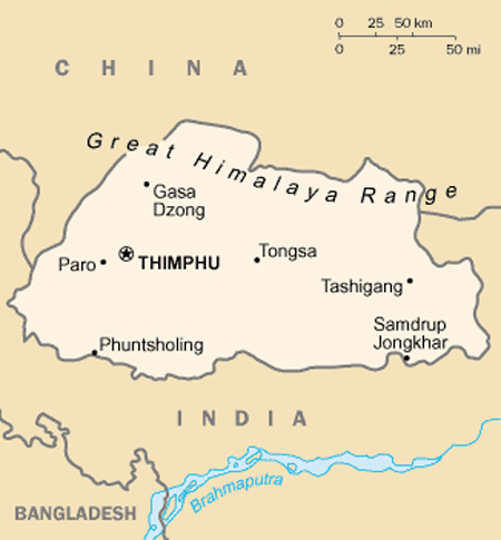 Map of Bhutan