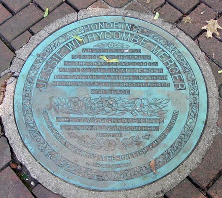 plaque honoring Jessie Withycombe Mercer in British Cultural Garden in Cleveland Ohio (photo by Dan Hanson) aka Shakespeare Garden