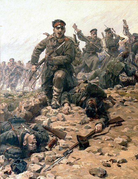 Bulgarians overrun a Turkish position at bayonet-point during the First Balkan War of 1912-1913