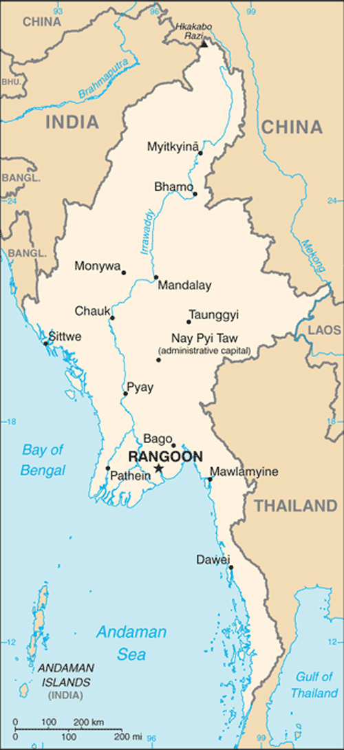 Map of Burma Myanmar