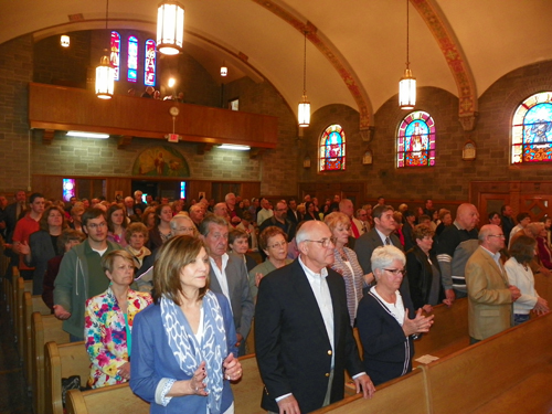 Crowd at St Barbara Church for Mass Mob