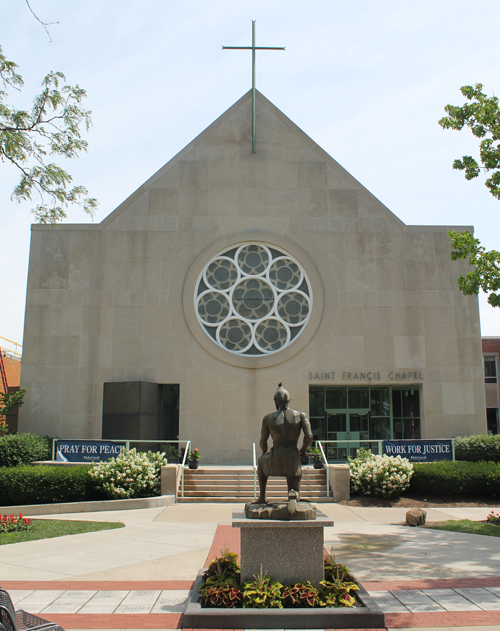 St Ignatius statue facing St. Francis Chapel at John Carroll University