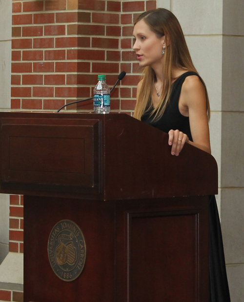 Ieva Dudaite  from Lithuania performed at the opening event of the 2017 WUJA (World Union of Jesuit Alumni) Congress held at John Carroll University in Cleveland Ohio