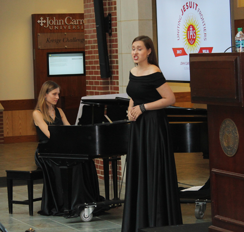 Sisters Ieva and Mariya Dudaite  from Lithuania performed at the opening event of the 2017 WUJA (World Union of Jesuit Alumni) Congress held at John Carroll University in Cleveland Ohio