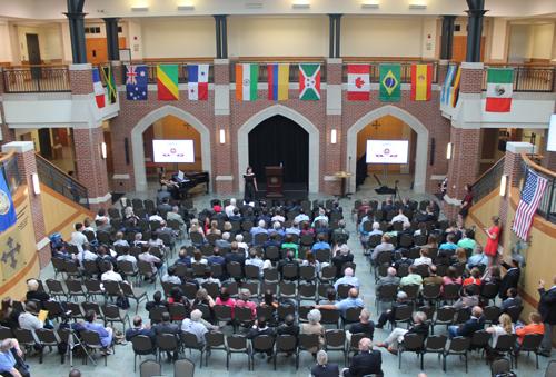 Sisters Ieva Dudaite and Mariya Dudaite from Lithuania performed at the opening event of the 2017 WUJA (World Union of Jesuit Alumni) Congress held at John Carroll University in Cleveland Ohio