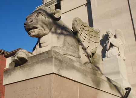 Winged Lion statue at St. Colman Catholic Church