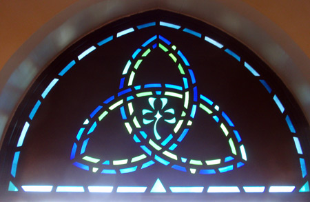 Stained glass shamrock - Saint Patrick Church - West Park Cleveland