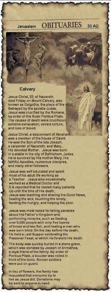Obituary of Jesus Christ