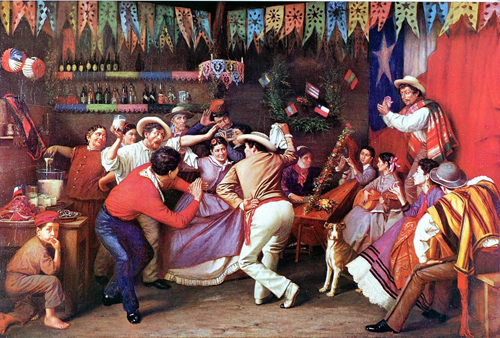 Painting of The Zamacueca by Manuel Antonio Caro. Oil on canvas, collection of the Presidency of the Republic of Chile. 