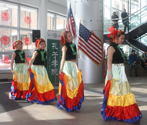 Young ladies in colorful rainbow costumes performed this traditional Chinese Dance