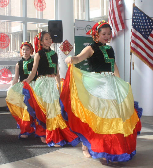 Young ladies in colorful rainbow costumes performed this traditional Chinese Dance