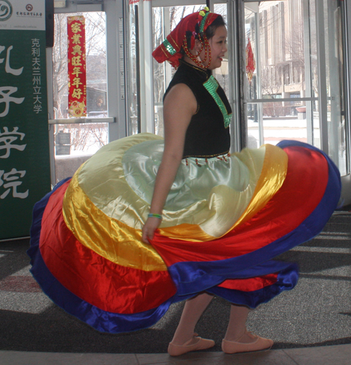 Young ladies in colorful rainbow costumes performed this traditional Chinese Dance