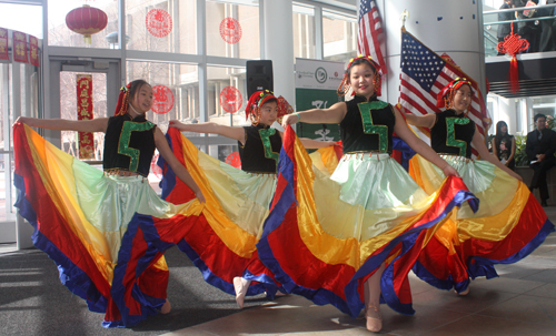 Young ladies in colorful rainbow costumes performed this traditional Chinese Dance