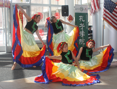 Young ladies in colorful rainbow costumes performed this traditional Chinese Dance