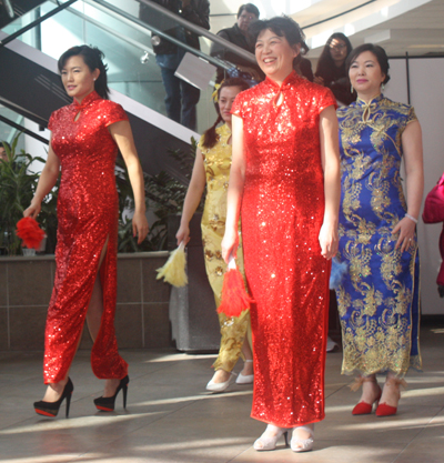 Colorful Chinese fan dance at Lunar New Year at CSU