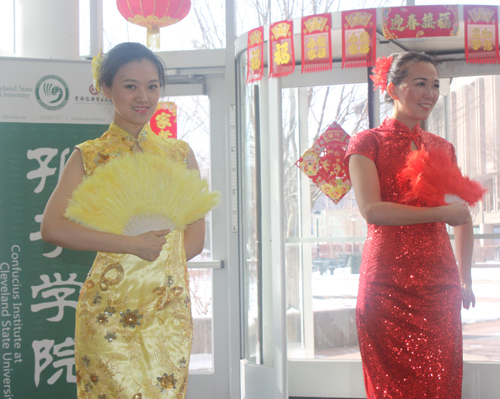 Colorful Chinese fan dance at Lunar New Year at CSU