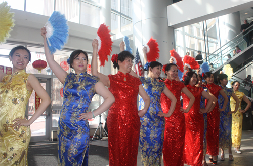 Colorful Chinese fan dance at Lunar New Year at CSU