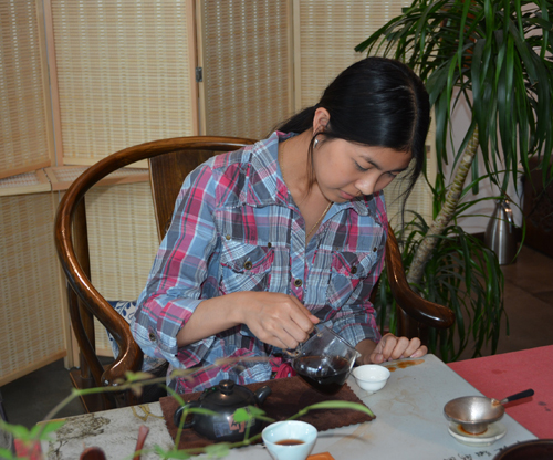 Mar Lin was practicing Chinese tea making in a traditional way