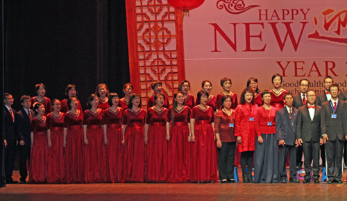 Chorus comprised of choirs from several Chinese organizations who combined to sing