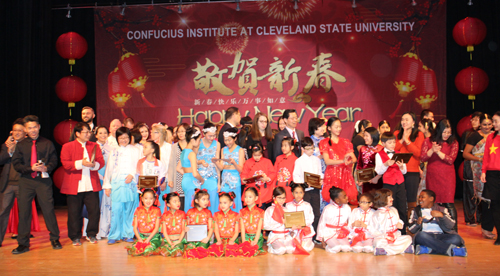 Award winners at Confucius Institute at Cleveland State University New Years event